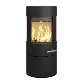 Poêle à bois Haas+Sohn VITUS.l en acier, 3 vitres, avec plaque de cuisson, range-bûches et porte, noir profond