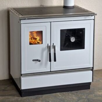Cuisinière à bois Haas+Sohn HSH 81 blanche, droite, plaque de cuisson en acier