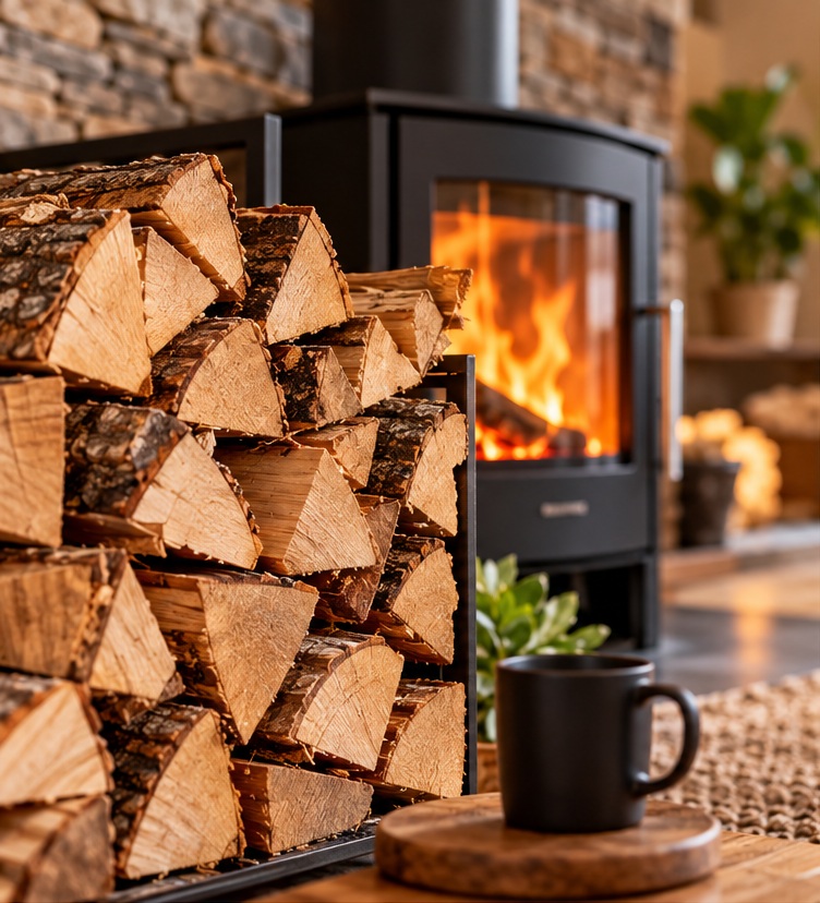 Bois de chauffage et ambiance chaleureuse autour d'un poêle
