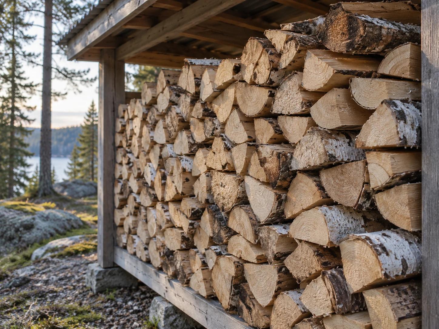 Bûches de bois de chauffage empilées